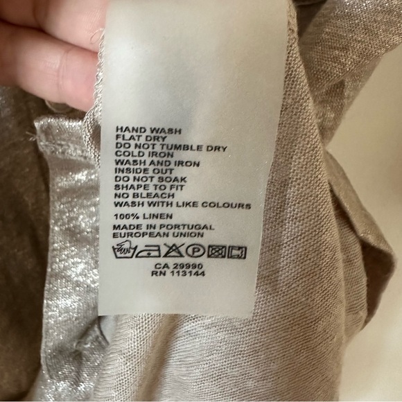 Majestic Filatures Paris Linen Button Down Metallic Shirt Top In Beige Size 2 - Picture 6 of 7